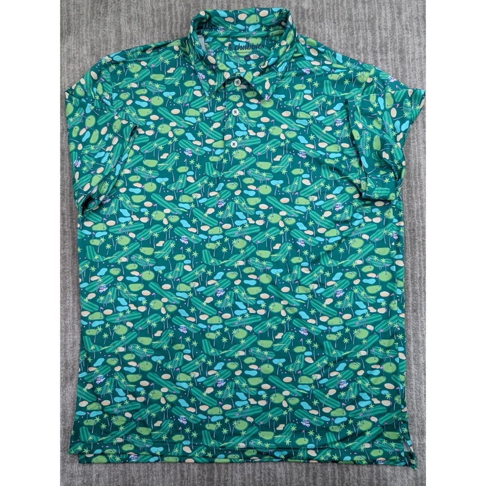 Chubbies Polo Shirt Mens Medium Green Golf Course Print Stretch FA23CA0116H
